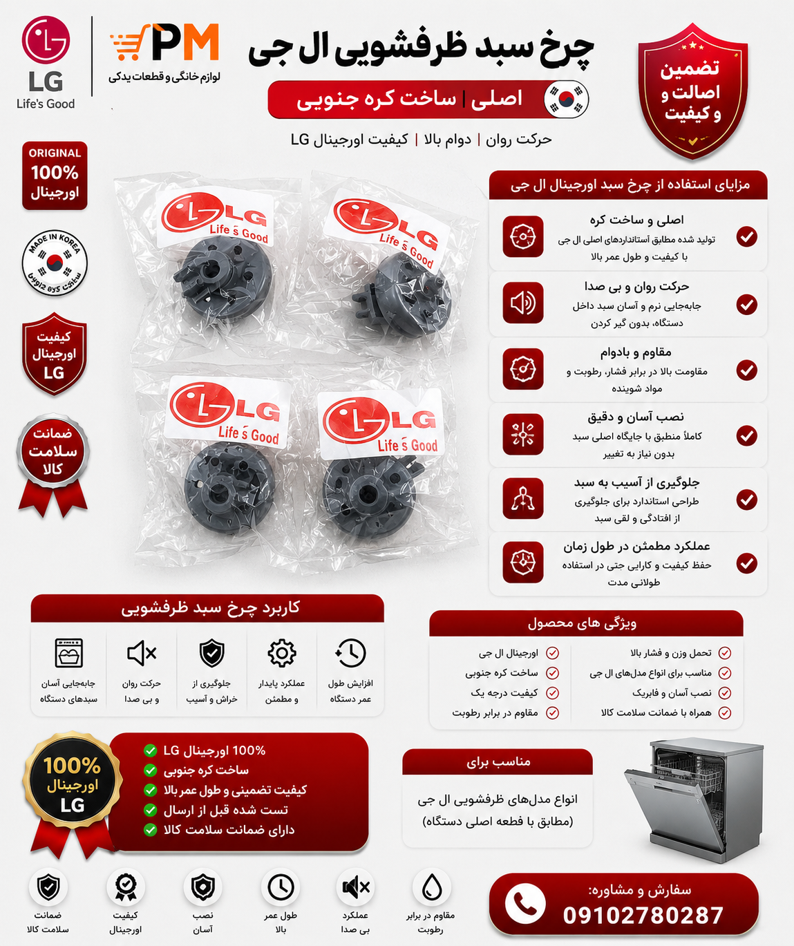 چرخ سبد ماشین ظرفشویی الجی