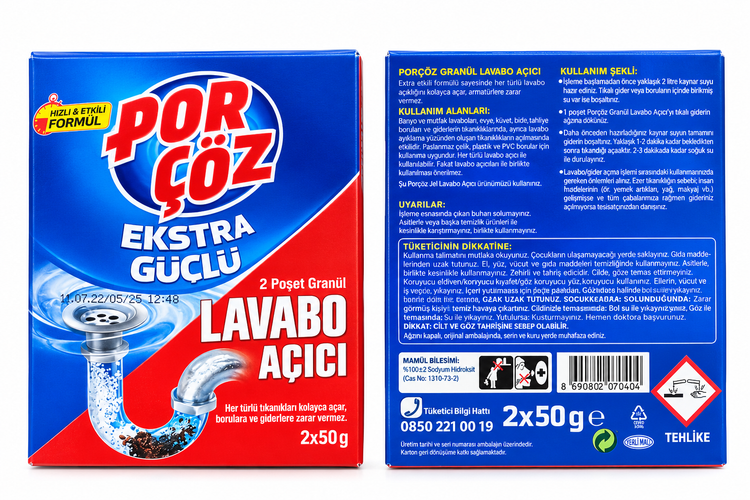 گرانول لوله بازکن پورچوز Porçöz Extra Strong دو عددی ۵۰ گرمی مناسب رفع گرفتگی سینک و لوله
