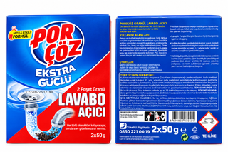 گرانول لوله بازکن پورچوز Porçöz Extra Strong دو عددی ۵۰ گرمی مناسب رفع گرفتگی سینک و لوله