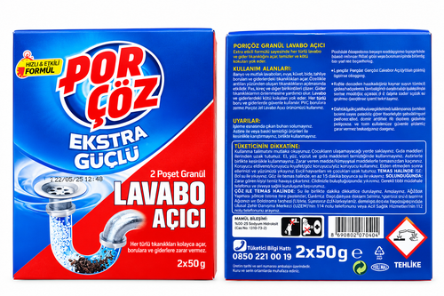 گرانول لوله بازکن پورچوز Porçöz Extra Strong دو عددی ۵۰ گرمی مناسب رفع گرفتگی سینک و لوله